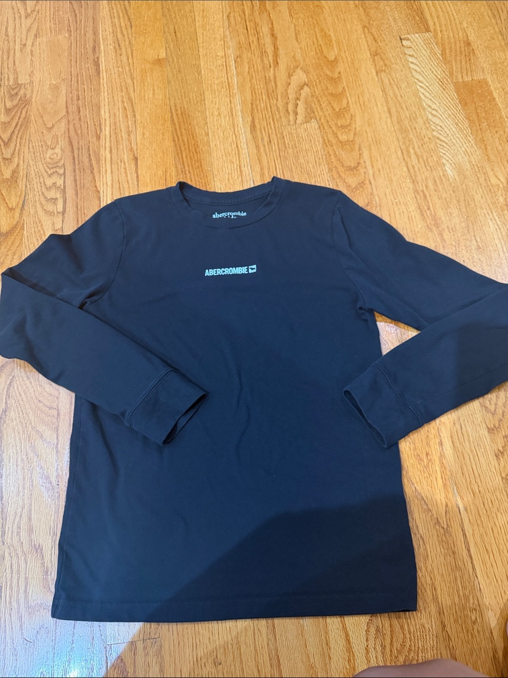 Abercrombie & Fitch Men's Long-Sleeve Logo Tee - Black with White Logo
